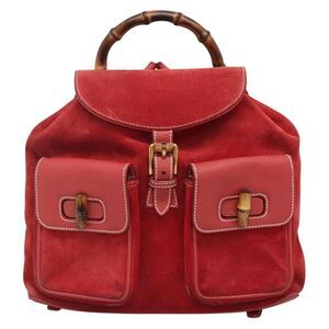 Gucci Bamboo Red Suede Backpack Bag (Pre-Owned)